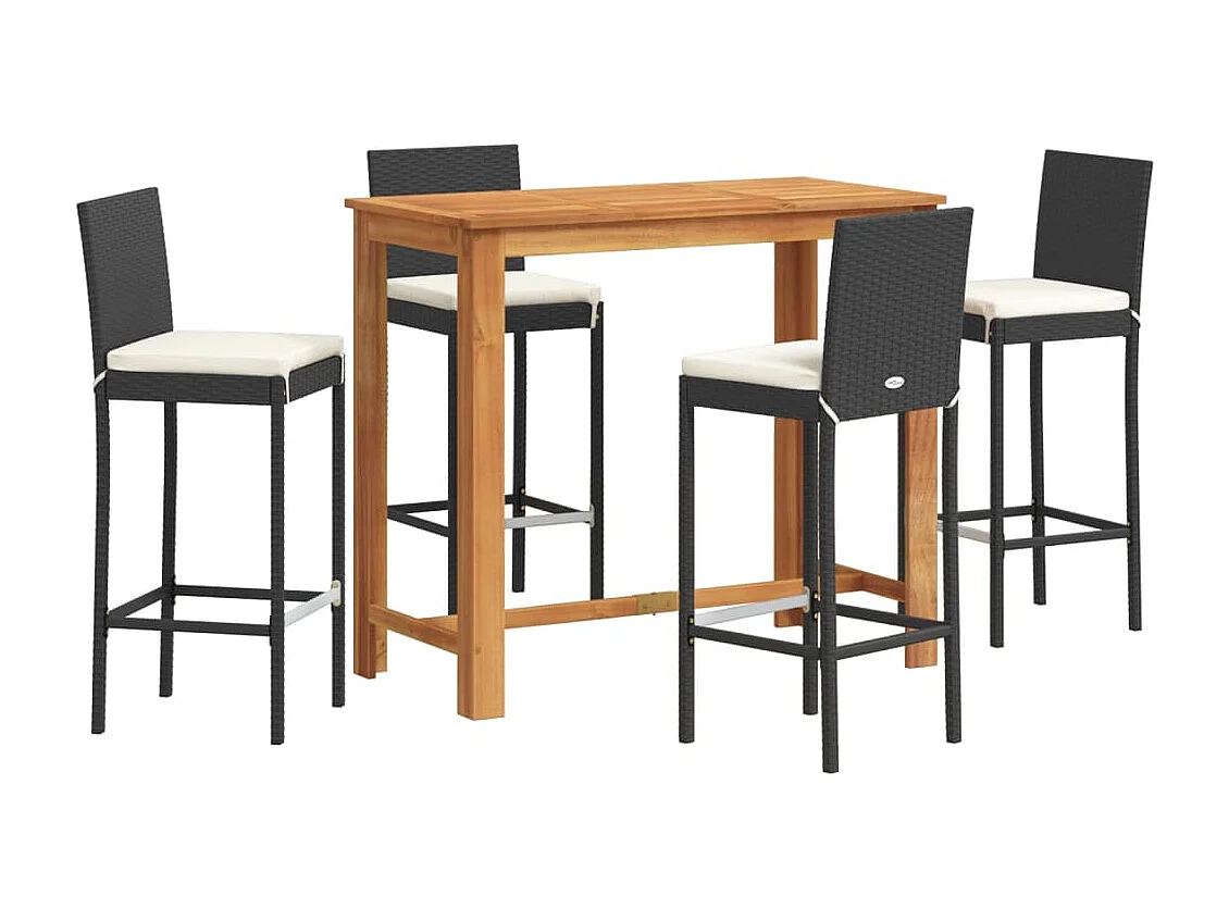 Luc-Didier  Ensemble de bar de jardin 5 pcs noir bois massif acacia rotin