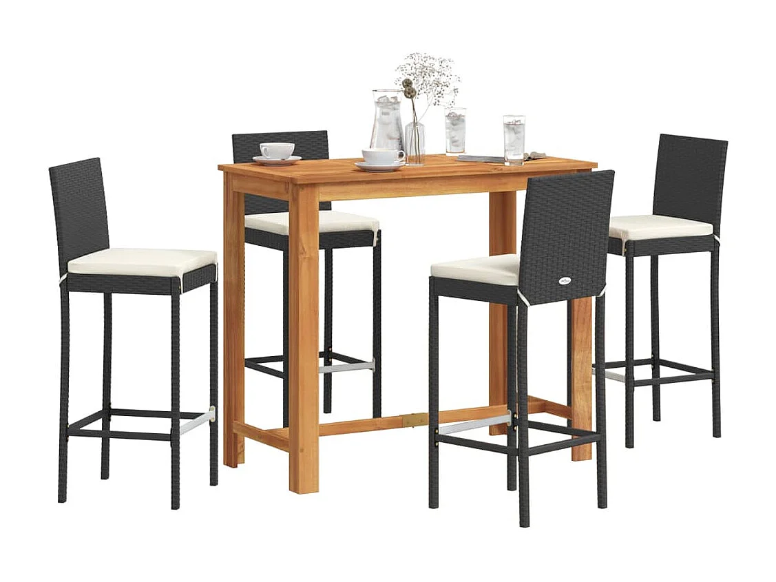 Luc-Didier  Ensemble de bar de jardin 5 pcs noir bois massif acacia rotin