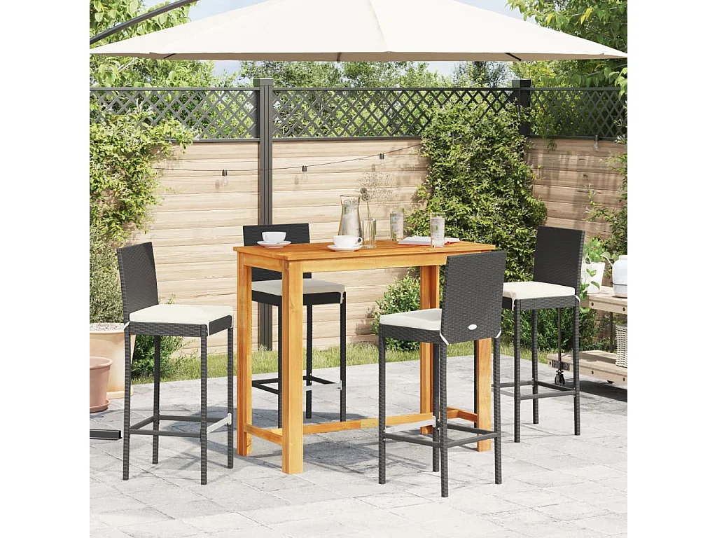 Luc-Didier  Ensemble de bar de jardin 5 pcs noir bois massif acacia rotin