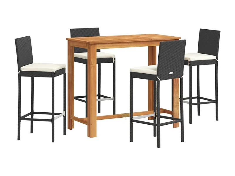 Luc-Didier  Ensemble de bar de jardin 5 pcs noir bois massif acacia rotin