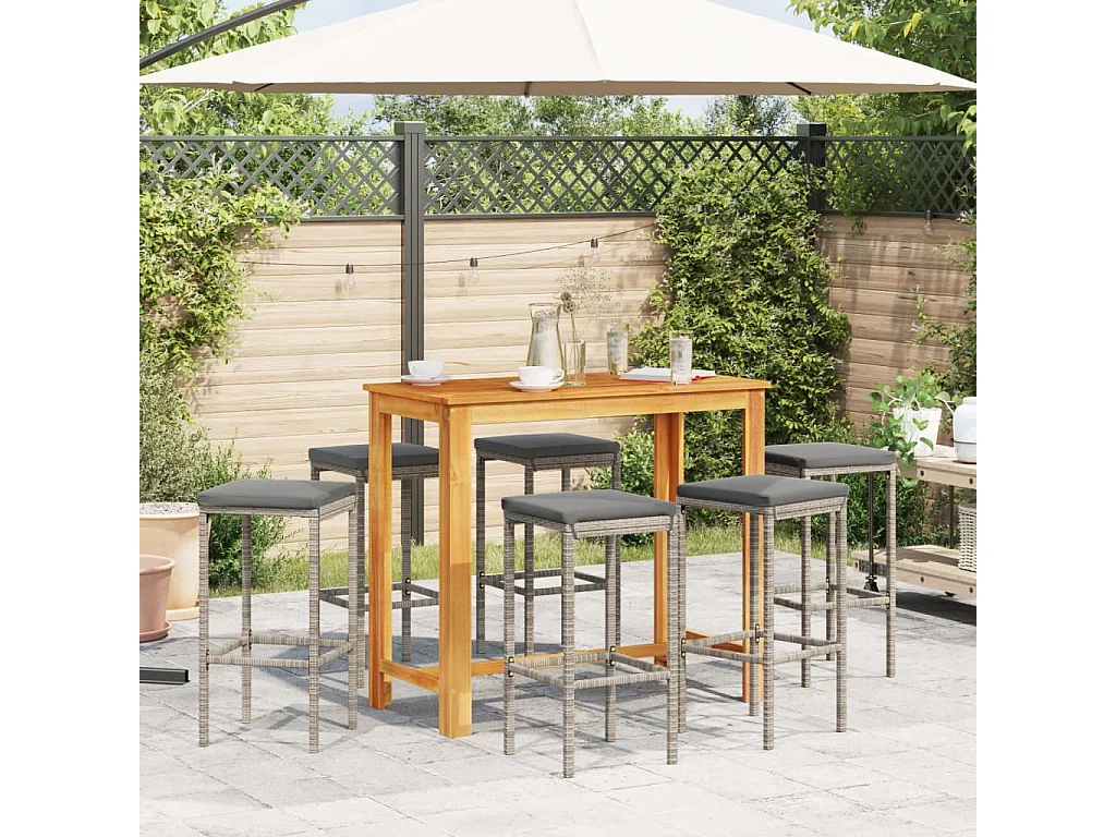 Kelton  Ensemble de bar de jardin 7 pcs gris bois massif acacia rotin