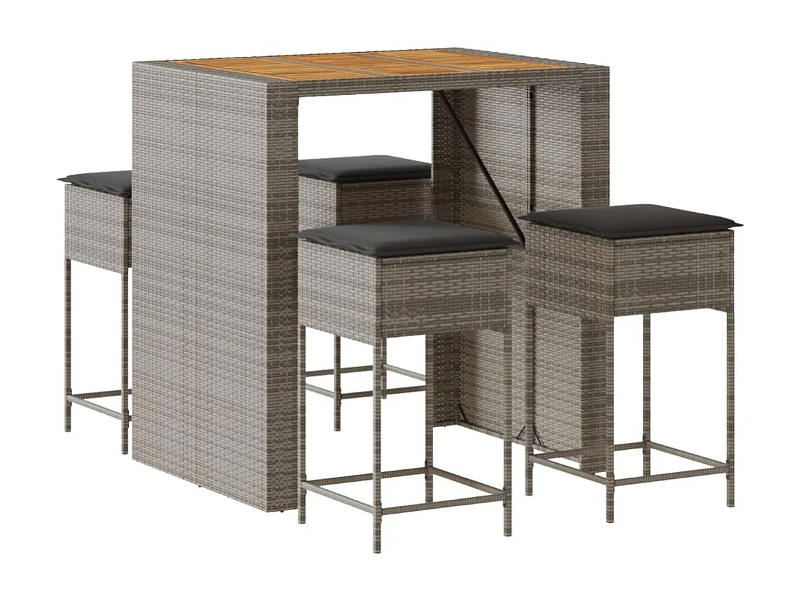 Caselle Torinese  Ensemble de bar de jardin 5 pcs avec coussins gris poly rotin