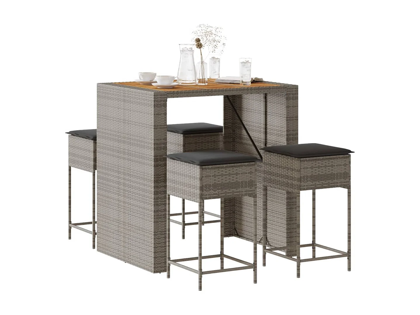 Caselle Torinese  Ensemble de bar de jardin 5 pcs avec coussins gris poly rotin