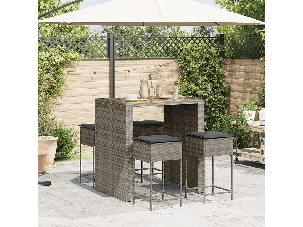 Caselle Torinese  Ensemble de bar de jardin 5 pcs avec coussins gris poly rotin