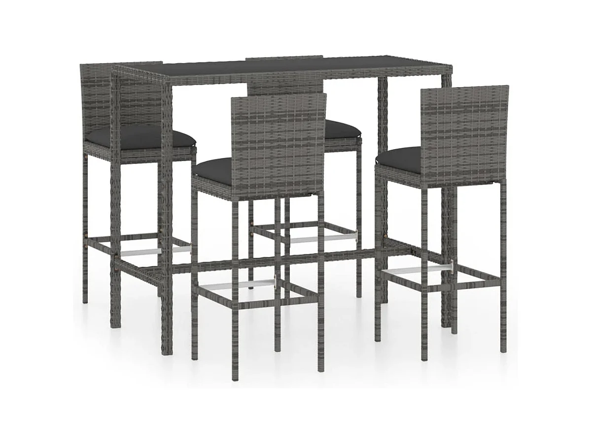 Helyra  Ensemble de bar de jardin 5 pcs et coussins Résine tressée Gris
