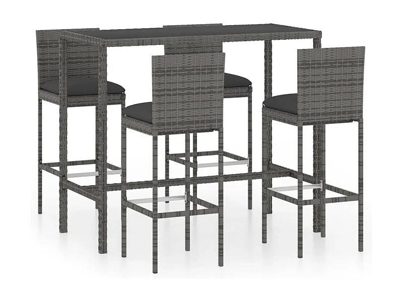 Helyra  Ensemble de bar de jardin 5 pcs et coussins Résine tressée Gris