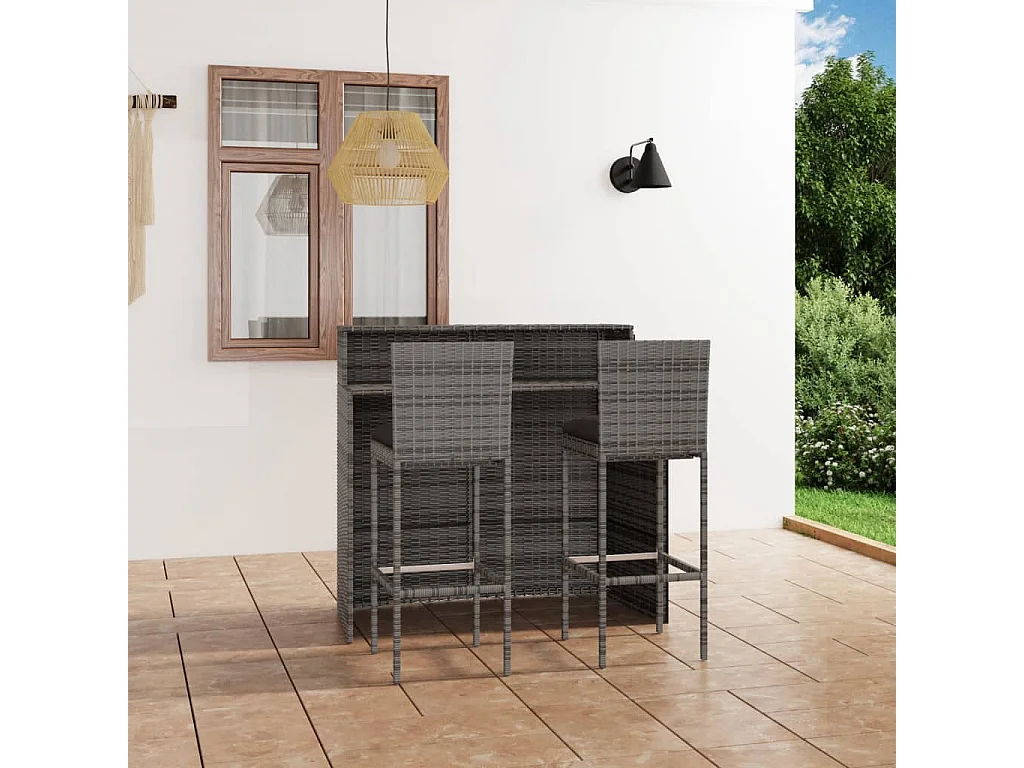 Fortunato  Ensemble de bar de jardin avec coussins 3 pcs Gris