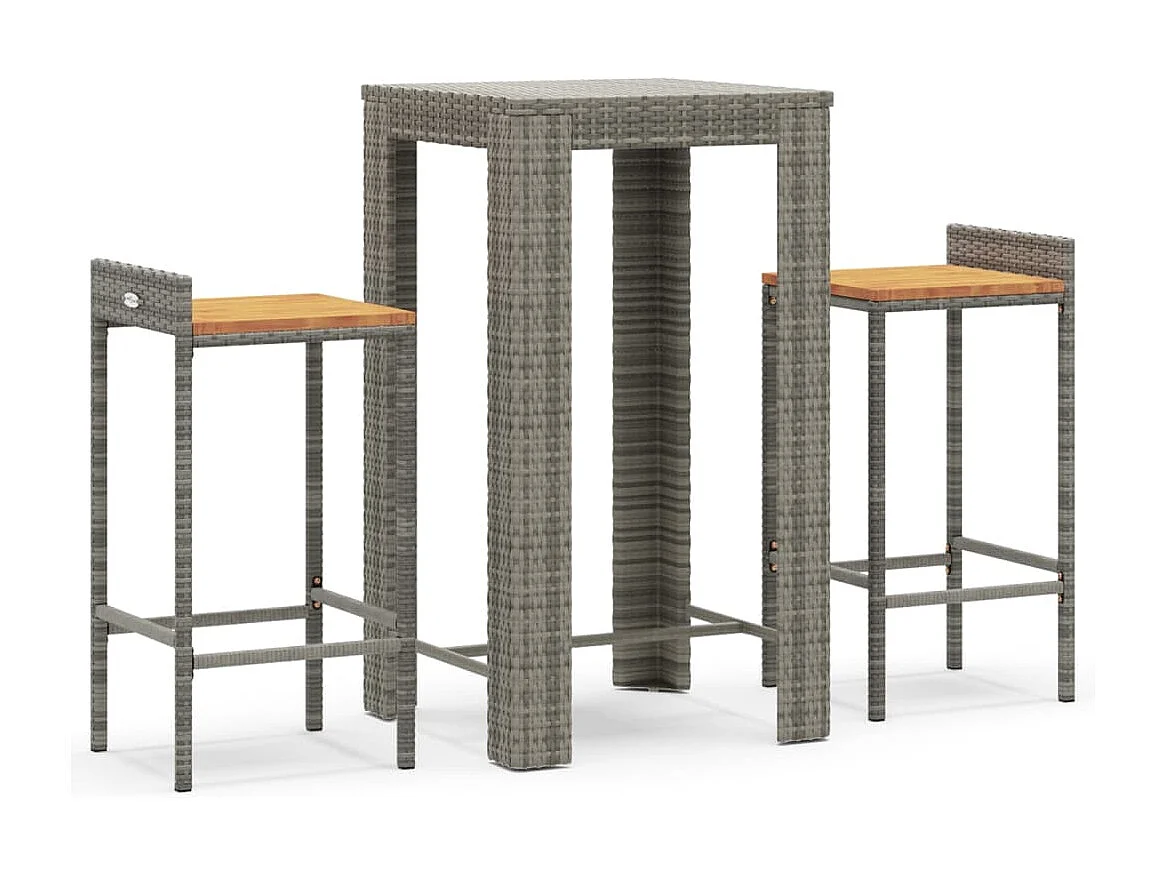Sophie-Éléonore  Ensemble de bar jardin 3 pcs gris poly rotin/bois massif acacia