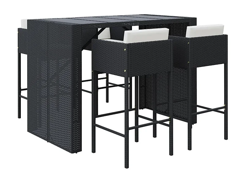Vjorn  Ensemble de bar de jardin 5 pcs avec coussins noir poly rotin