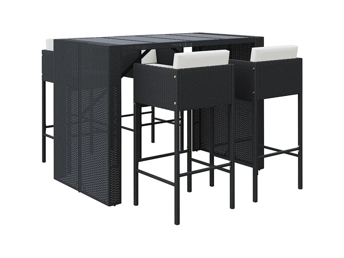 Vjorn  Ensemble de bar de jardin 5 pcs avec coussins noir poly rotin