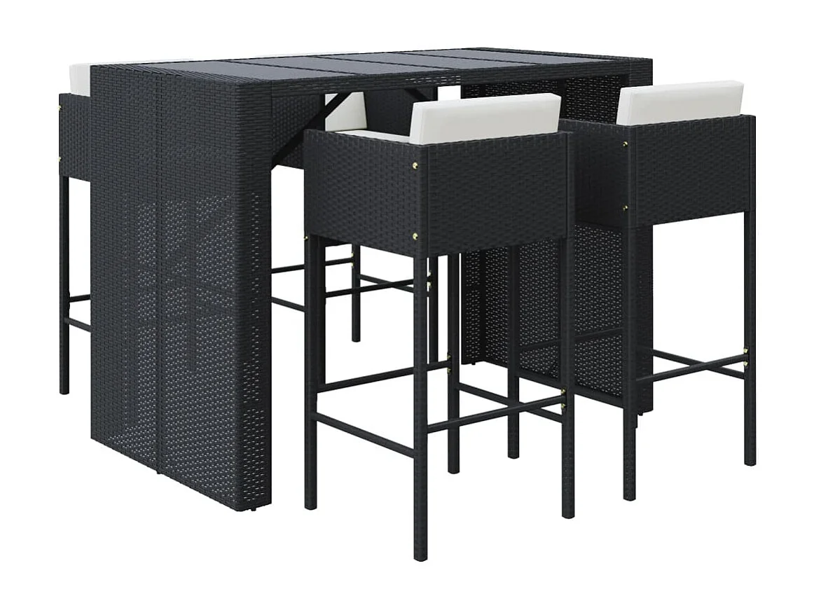 Vjorn  Ensemble de bar de jardin 5 pcs avec coussins noir poly rotin