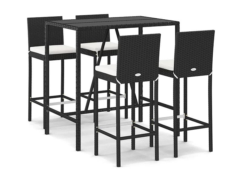 Danick  Ensemble de bar de jardin 5 pcs avec coussins noir poly rotin
