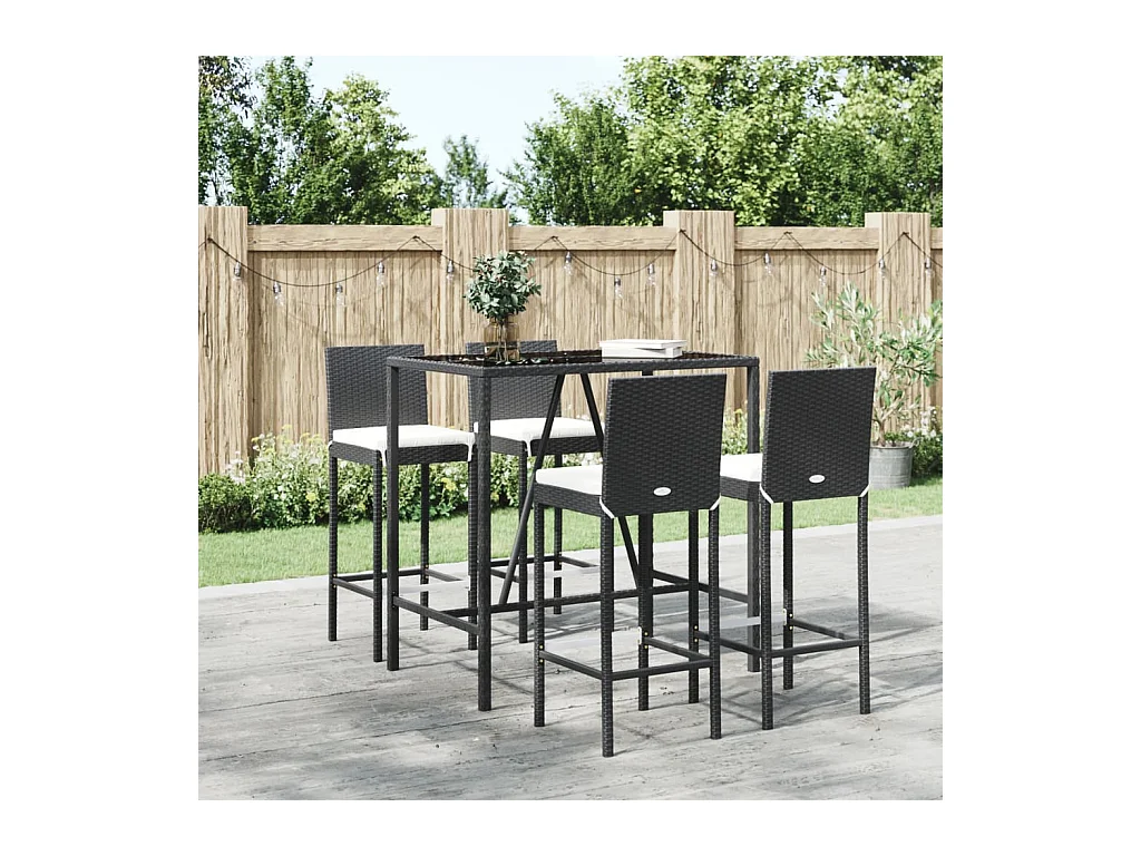 Danick  Ensemble de bar de jardin 5 pcs avec coussins noir poly rotin
