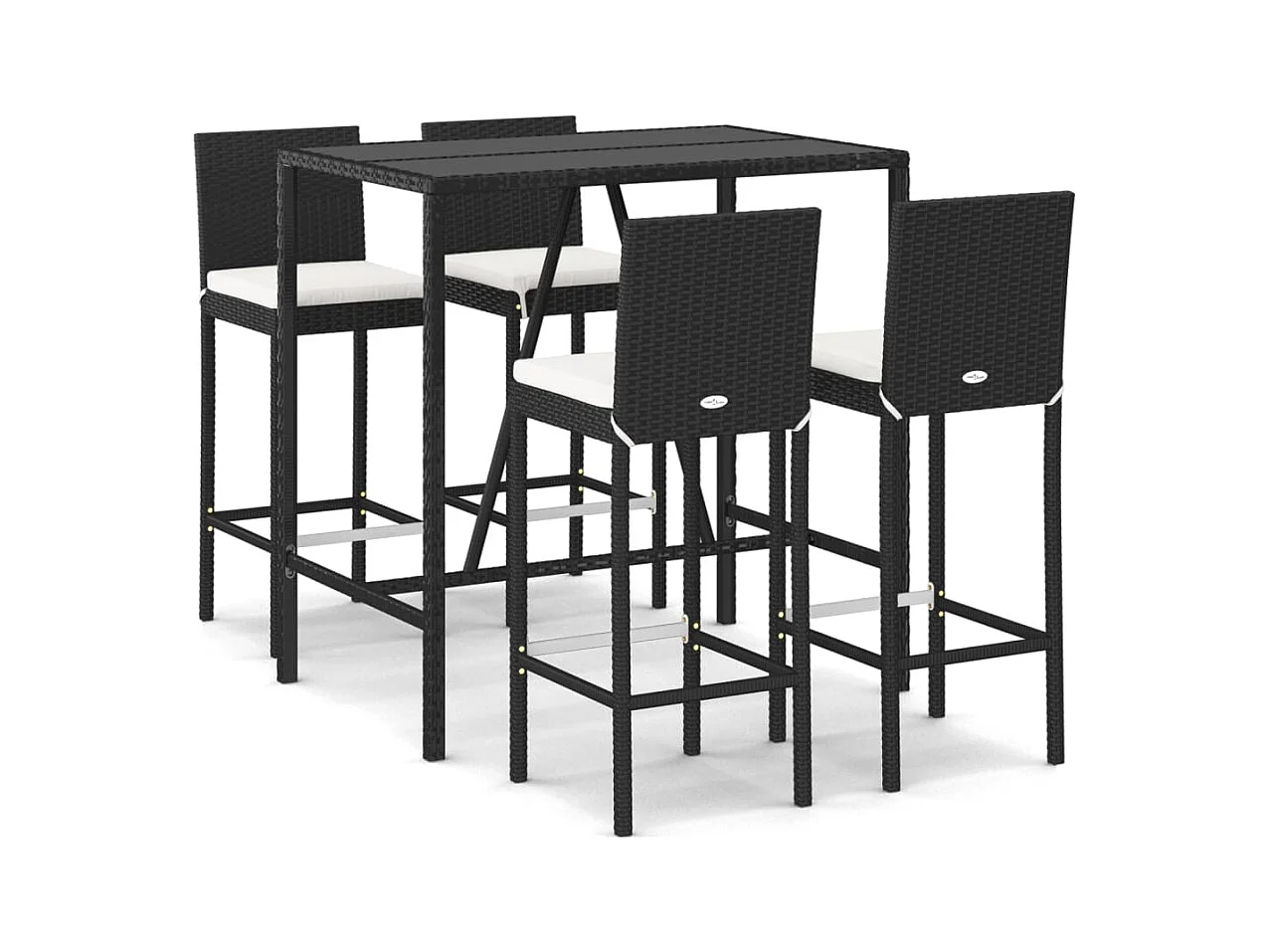 Danick  5-delige Tuinbarset met kussens poly rattan zwart
