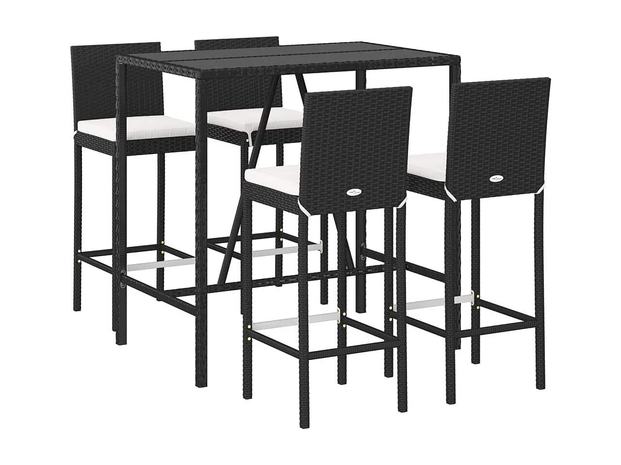 Danick  Ensemble de bar de jardin 5 pcs avec coussins noir poly rotin