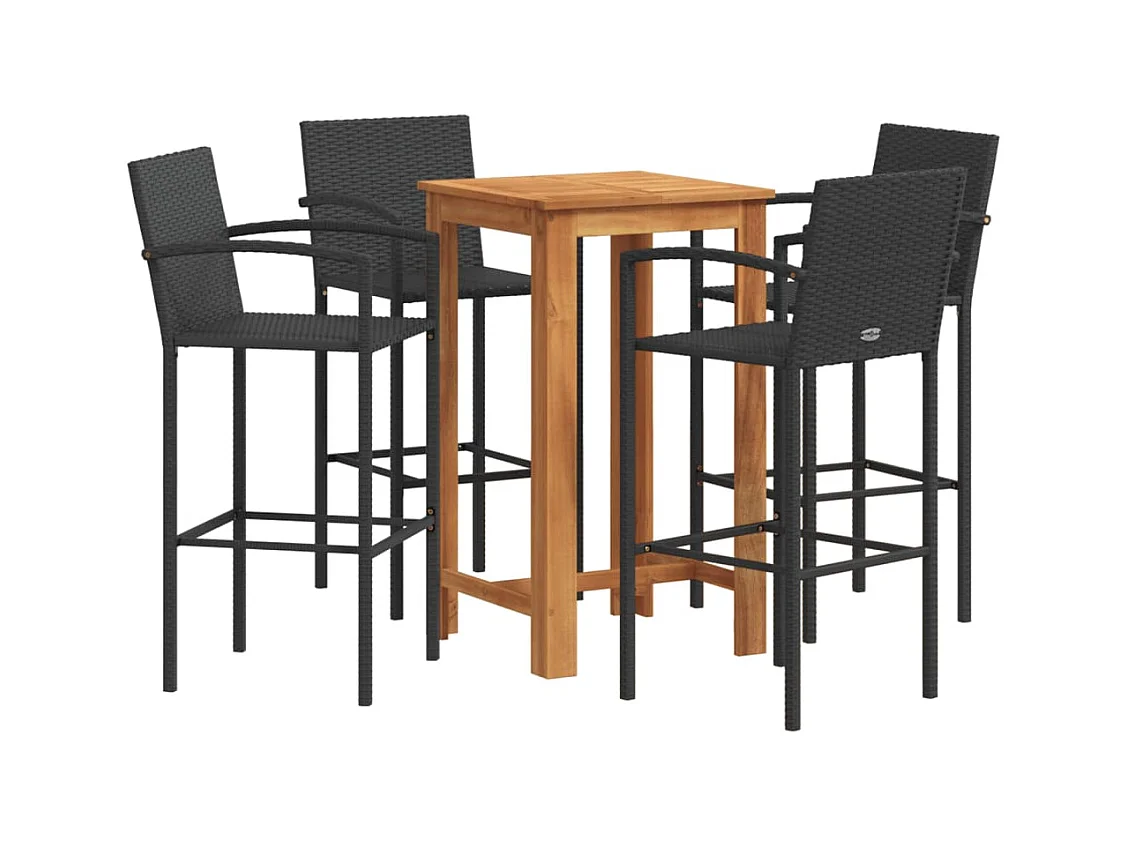 Aalst  Ensemble de bar de jardin 5 pcs noir bois massif acacia rotin