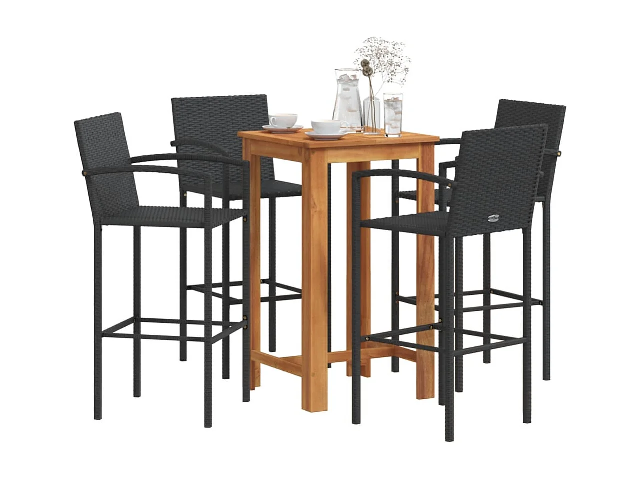 Aalst  Ensemble de bar de jardin 5 pcs noir bois massif acacia rotin