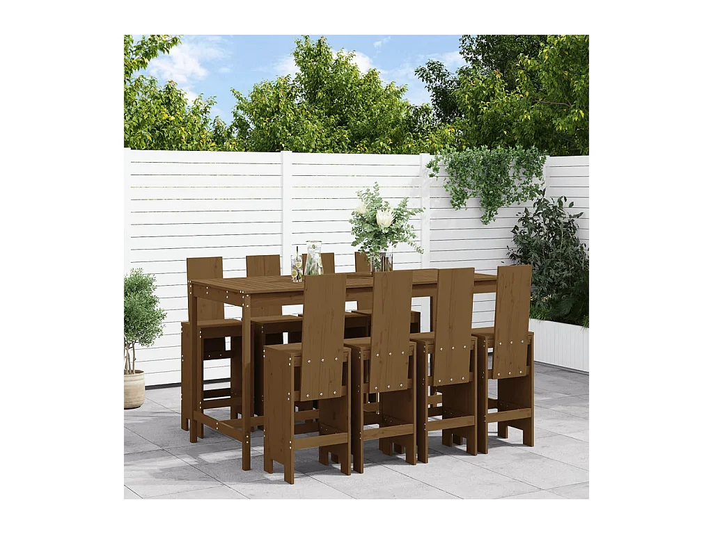 Lucien-Joseph-René  Ensemble de bar de jardin 9 pcs marron miel bois de pin massif