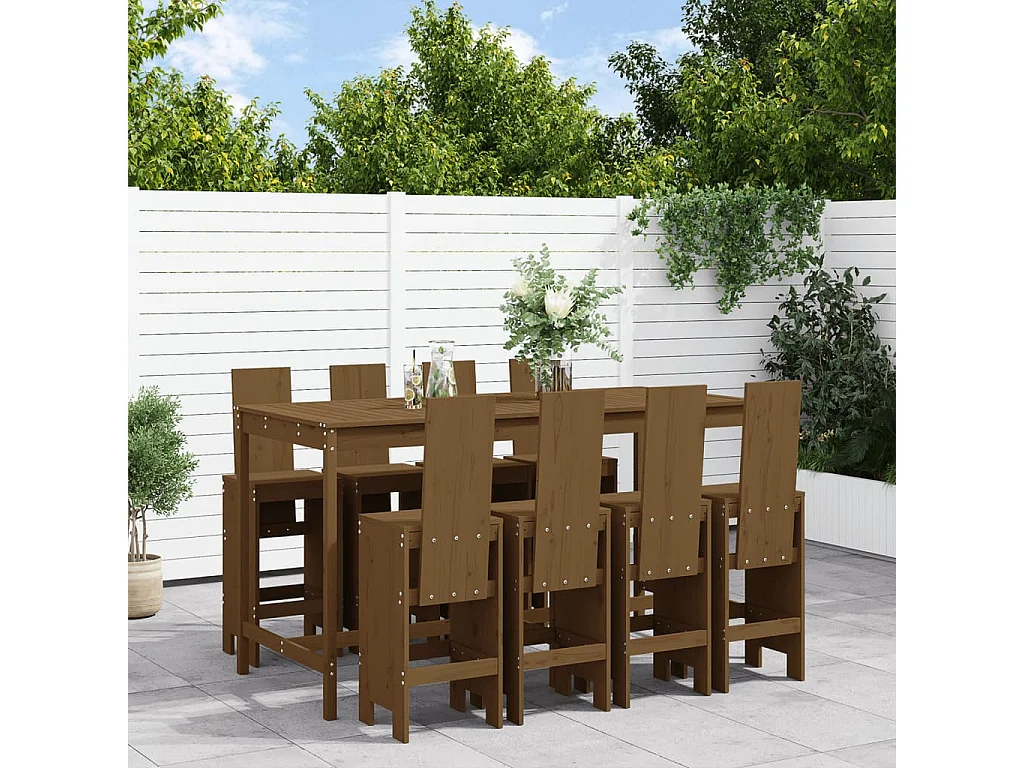 Lucien-Joseph-René  Ensemble de bar de jardin 9 pcs marron miel bois de pin massif