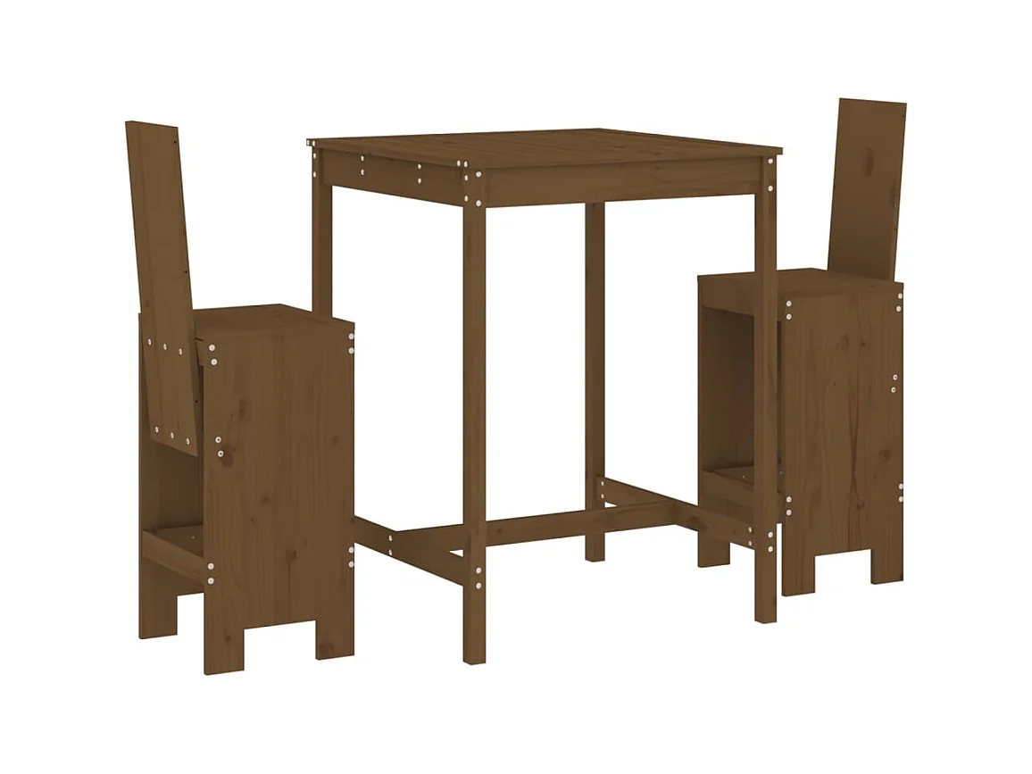 Kelvor  Mesa y taburetes altos de jardín 3 pzas madera pino marrón miel