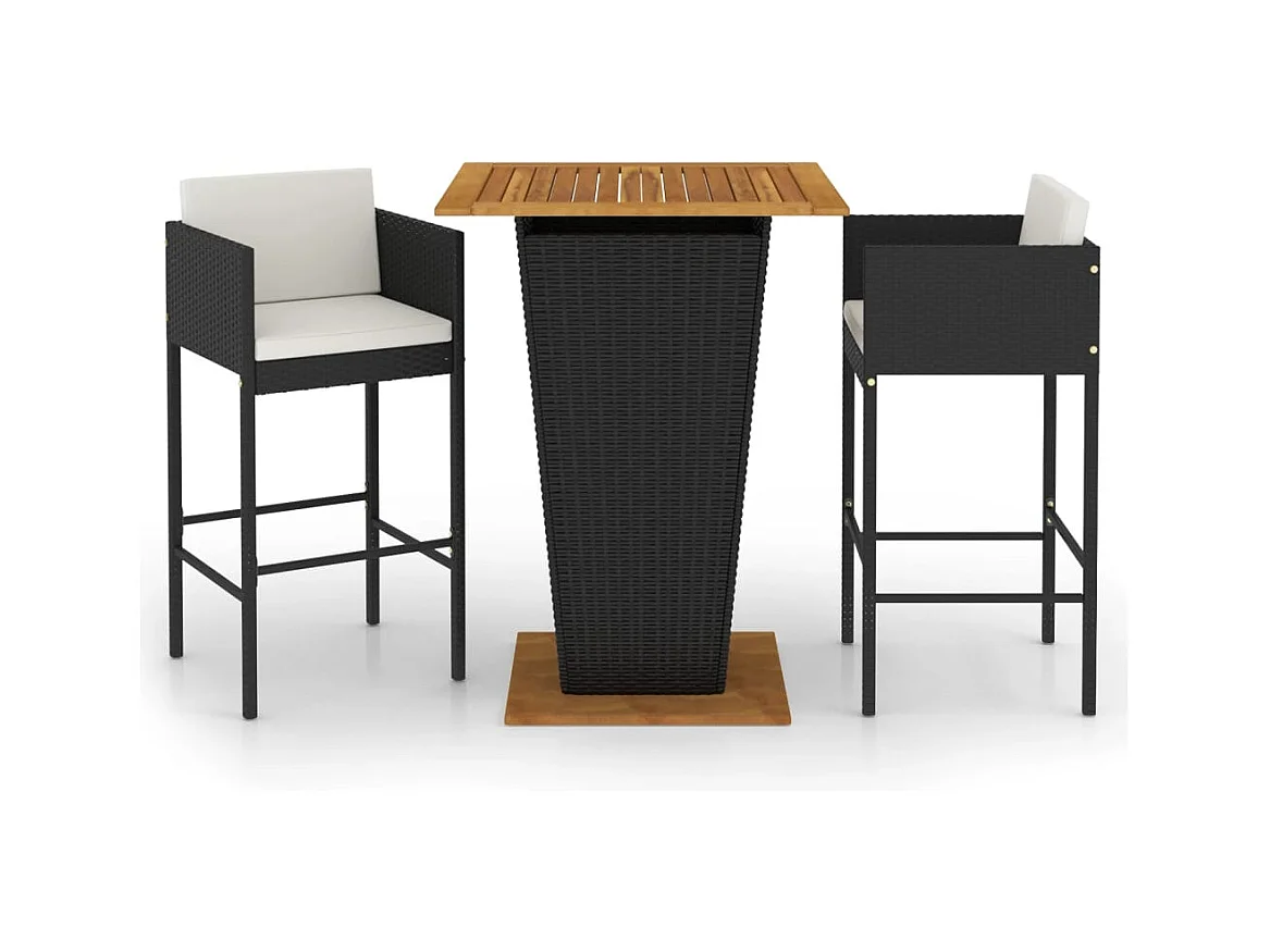 Fairlawn  Ensemble de bar de jardin 3 pcs et coussins Résine tressée Noir