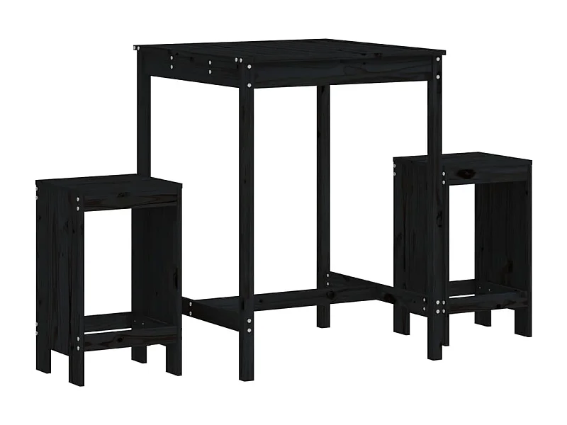 Zeynel  Ensemble de bar de jardin 3 pcs noir bois de pin massif