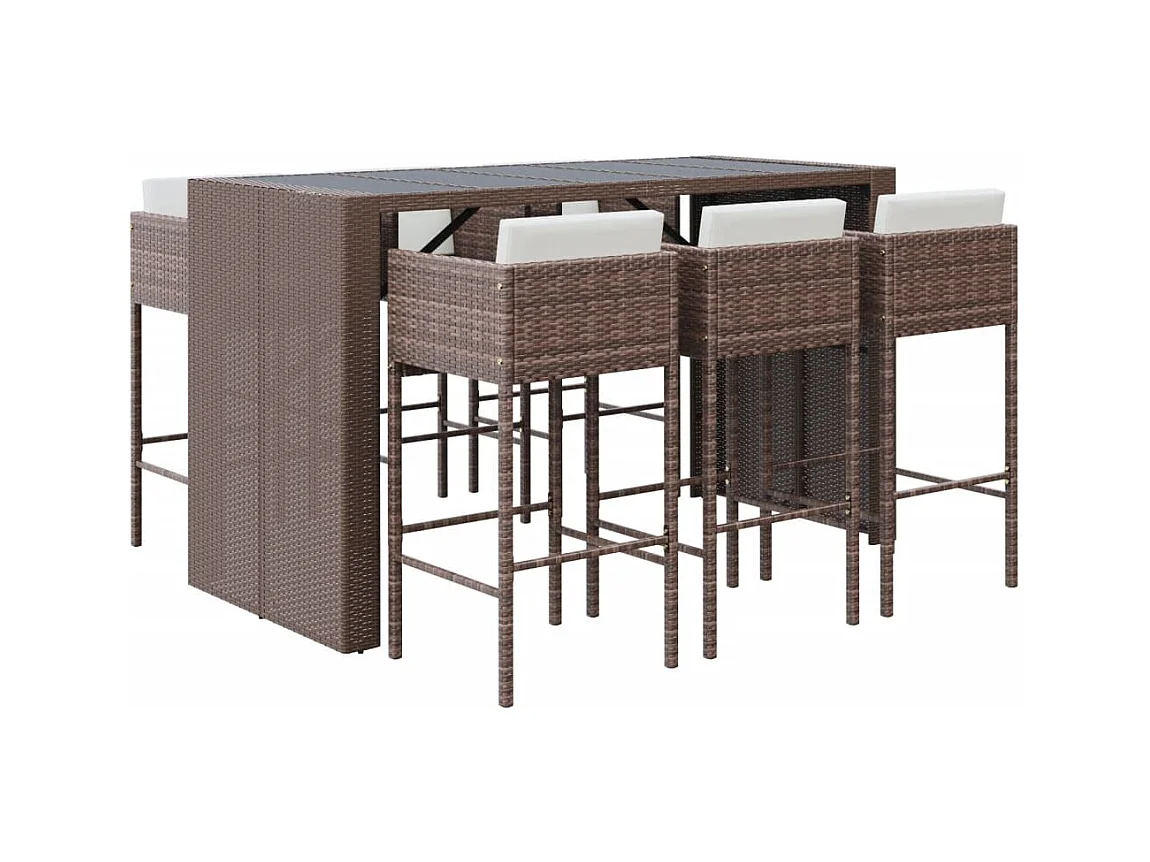 Nylar  Ensemble de bar de jardin avec coussins 7 pcs marron poly rotin