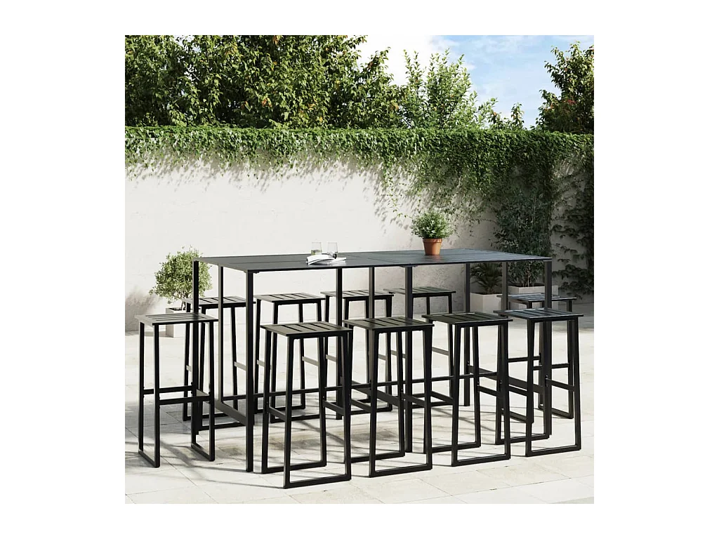 Cavehill  Ensemble de bar de jardin 11 pcs noir acier enduit de poudre