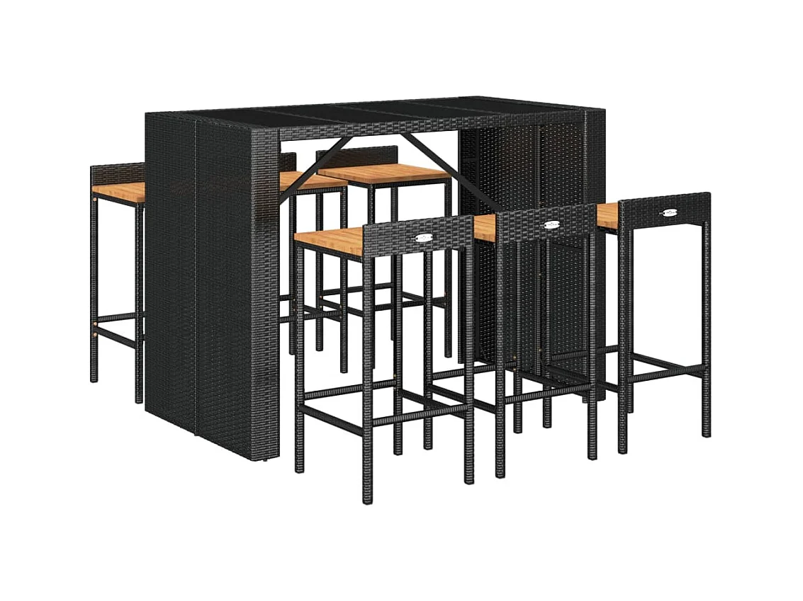 Zylen  Ensemble de bar jardin 7 pcs noir poly rotin/bois massif acacia