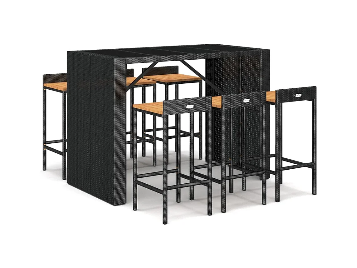 Zylen  7-delige Tuinbarset poly rattan en massief acaciahout zwart