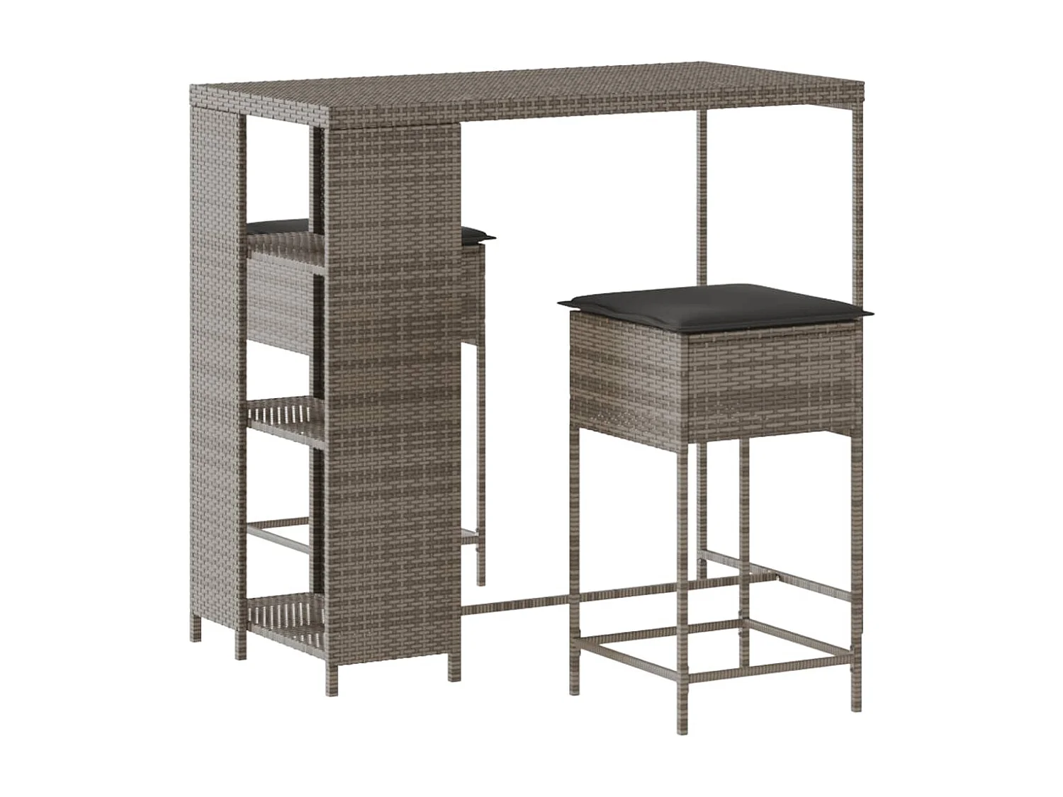 Kella  Ensemble de bar de jardin 3 pcs et coussins gris résine tressée