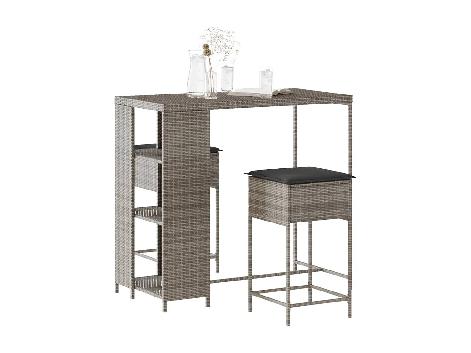 Kella  Ensemble de bar de jardin 3 pcs et coussins gris résine tressée