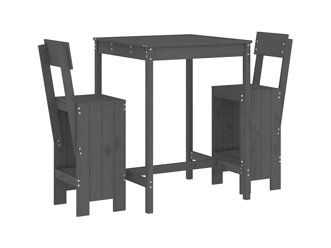 Xalor  Set de mesa y taburetes altos jardín 3 piezas madera pino gris