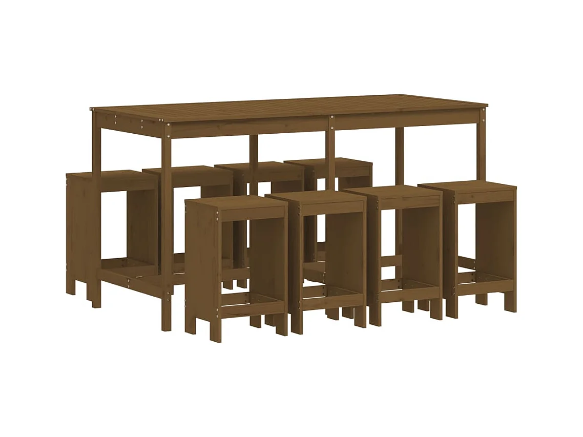 Claire-Rose-Anne  Ensemble de bar de jardin 9 pcs marron miel bois de pin massif