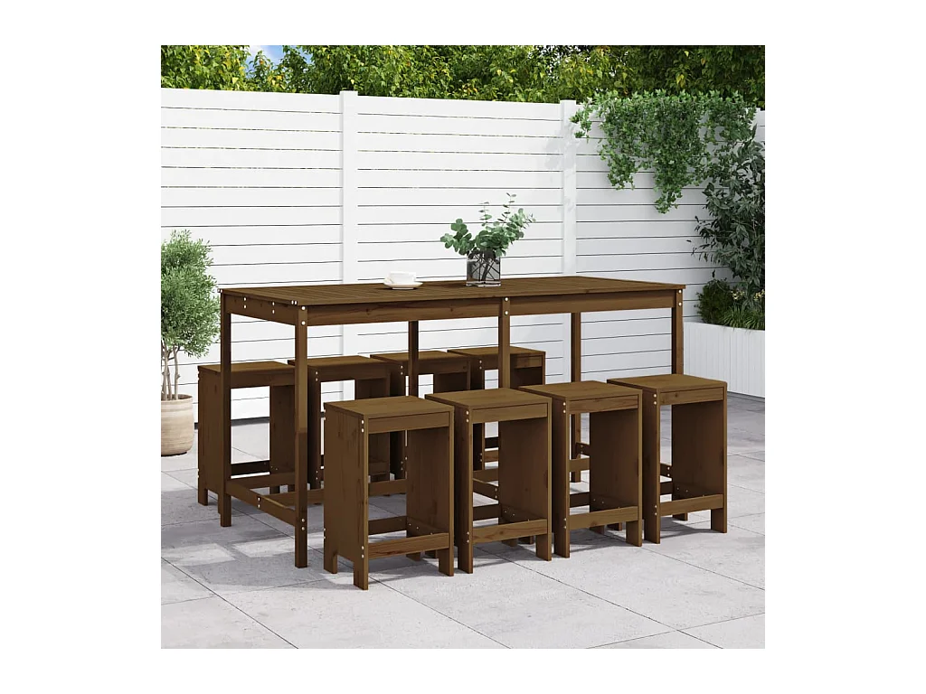 Claire-Rose-Anne  Ensemble de bar de jardin 9 pcs marron miel bois de pin massif