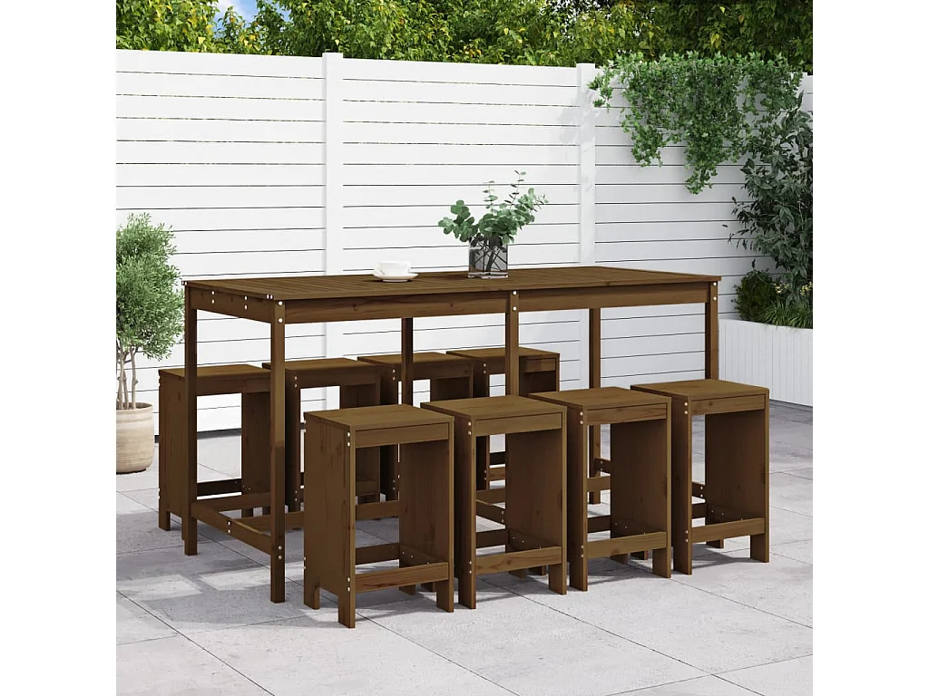 Claire-Rose-Anne  Ensemble de bar de jardin 9 pcs marron miel bois de pin massif
