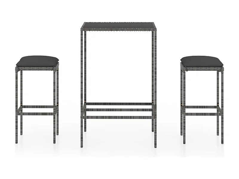 Mary  Ensemble de bar de jardin 3 pcs et coussins Résine tressée Gris