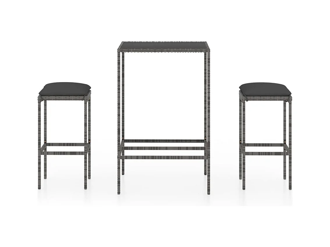 Mary  Ensemble de bar de jardin 3 pcs et coussins Résine tressée Gris
