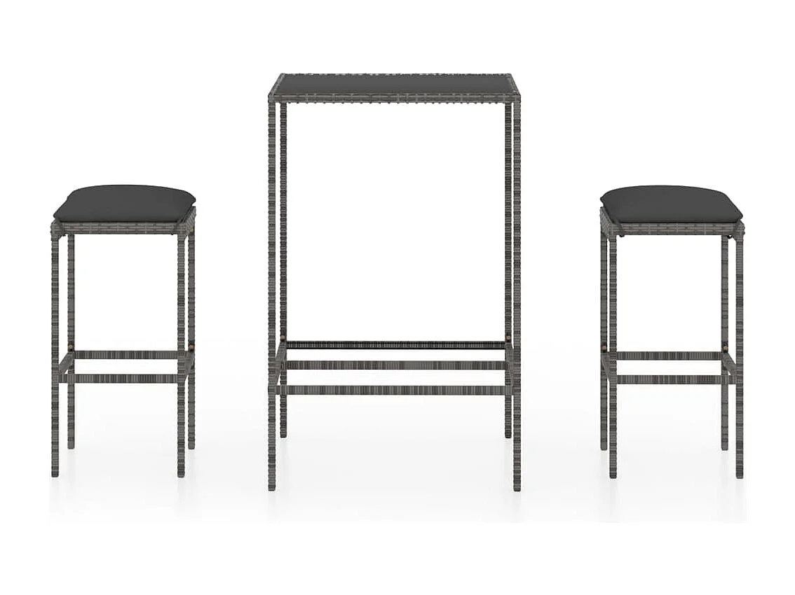 Mary  Ensemble de bar de jardin 3 pcs et coussins Résine tressée Gris