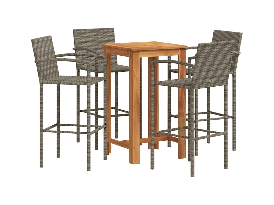 Aalst  Ensemble de bar de jardin 5 pcs gris bois massif acacia rotin
