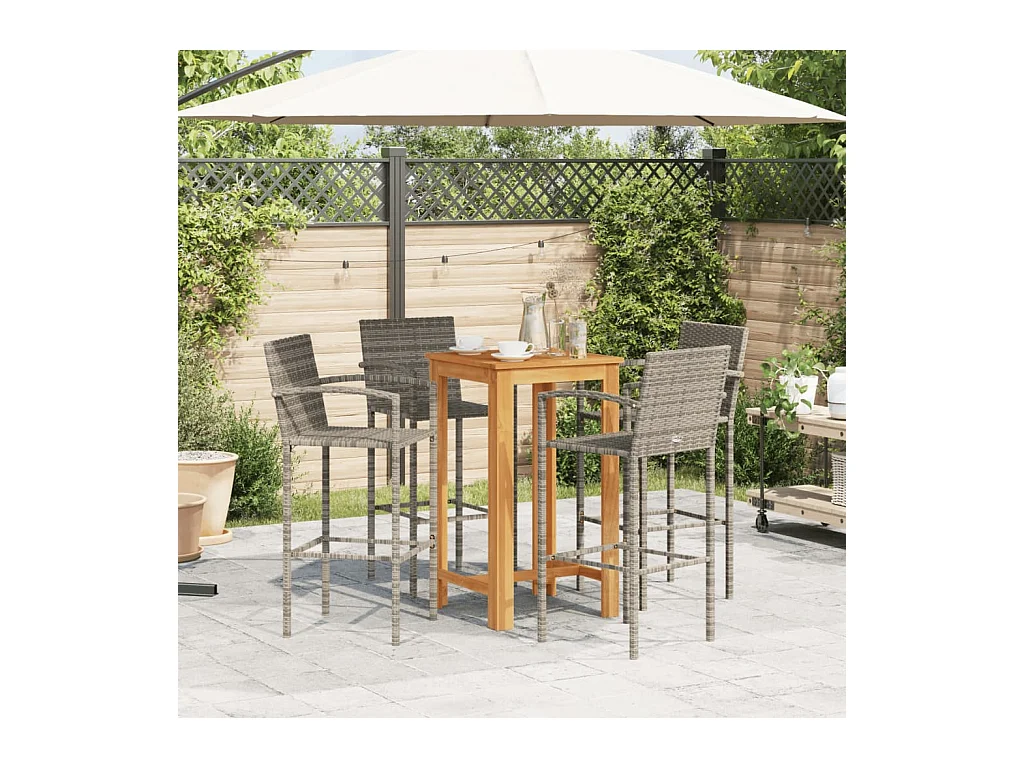 Aalst  Ensemble de bar de jardin 5 pcs gris bois massif acacia rotin