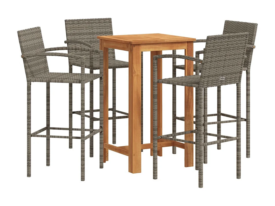Aalst  Ensemble de bar de jardin 5 pcs gris bois massif acacia rotin