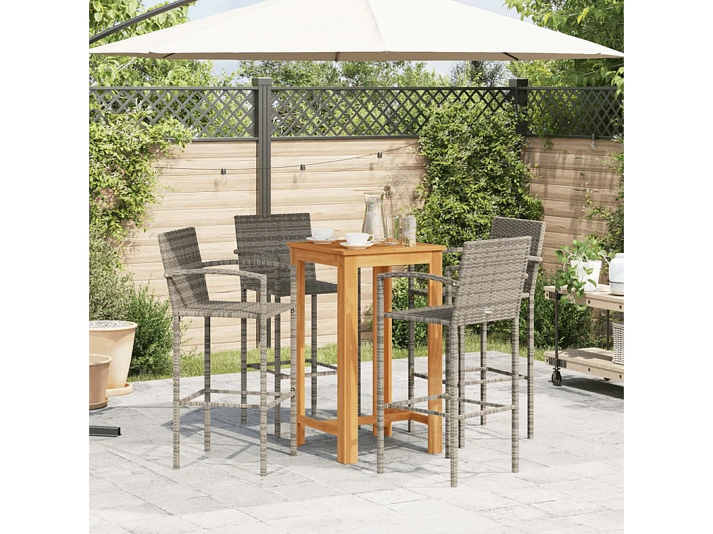 Aalst  Ensemble de bar de jardin 5 pcs gris bois massif acacia rotin