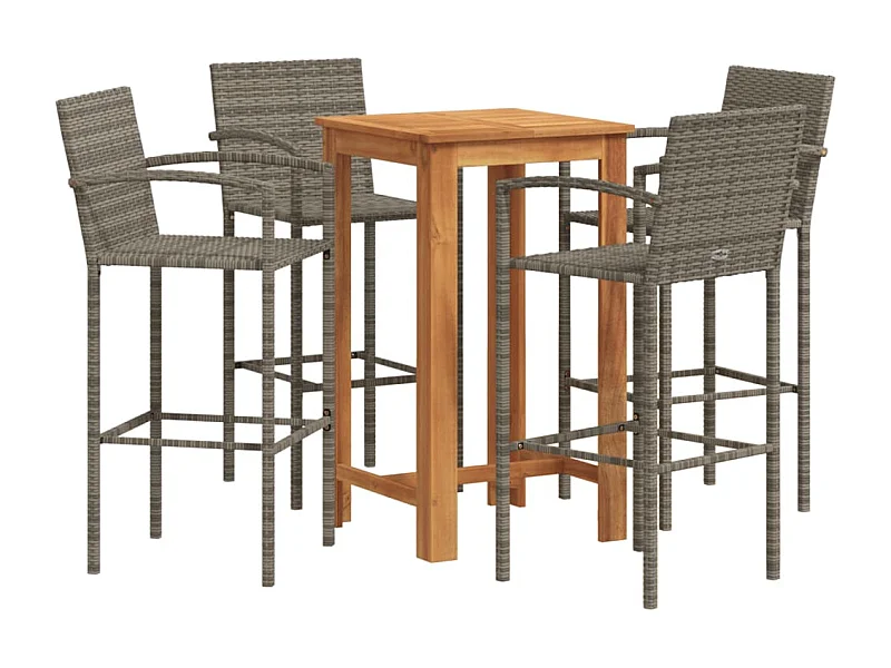Aalst  Ensemble de bar de jardin 5 pcs gris bois massif acacia rotin