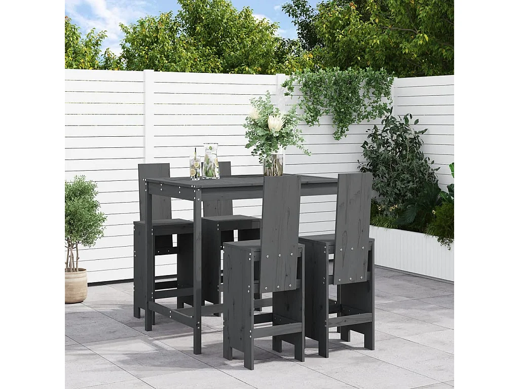 Yrave  Ensemble de bar de jardin 5 pcs gris bois de pin massif