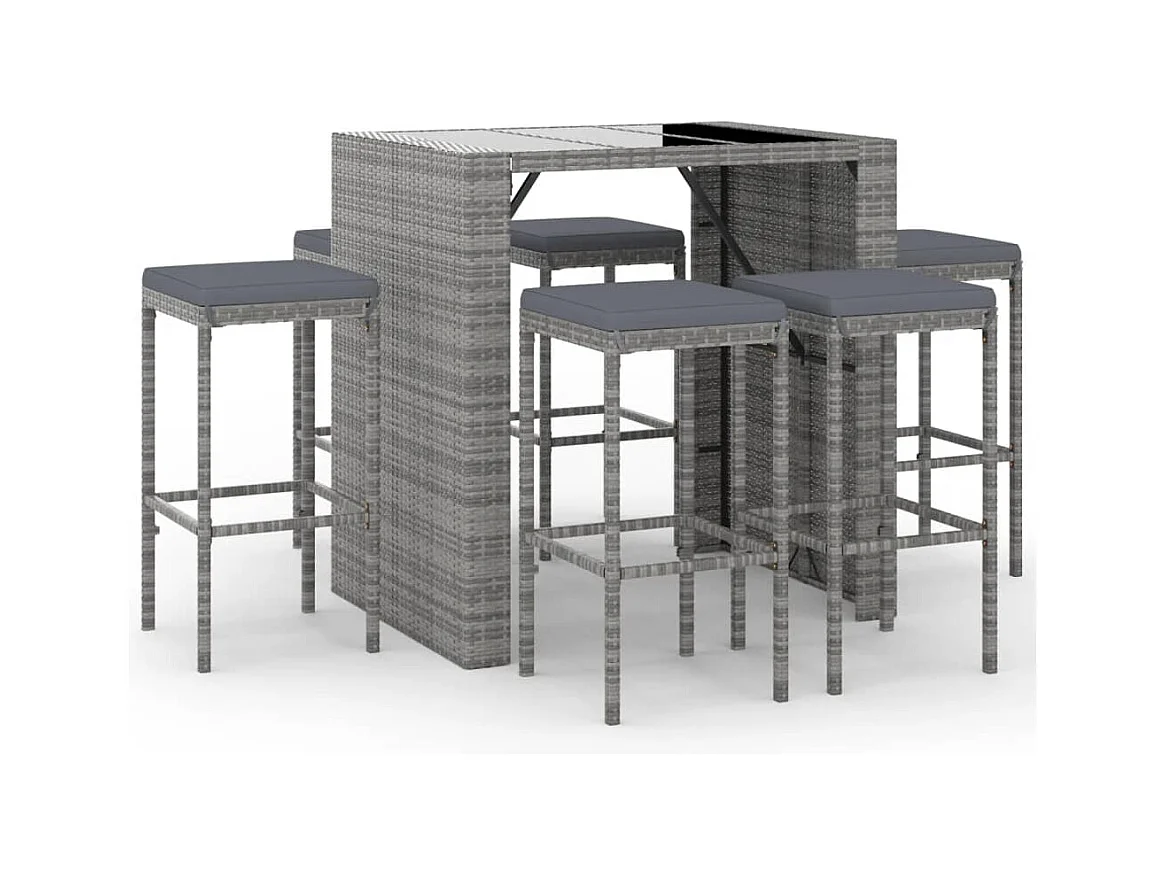 Grylin  Ensemble de bar de jardin 7 pcs avec coussins gris poly rotin