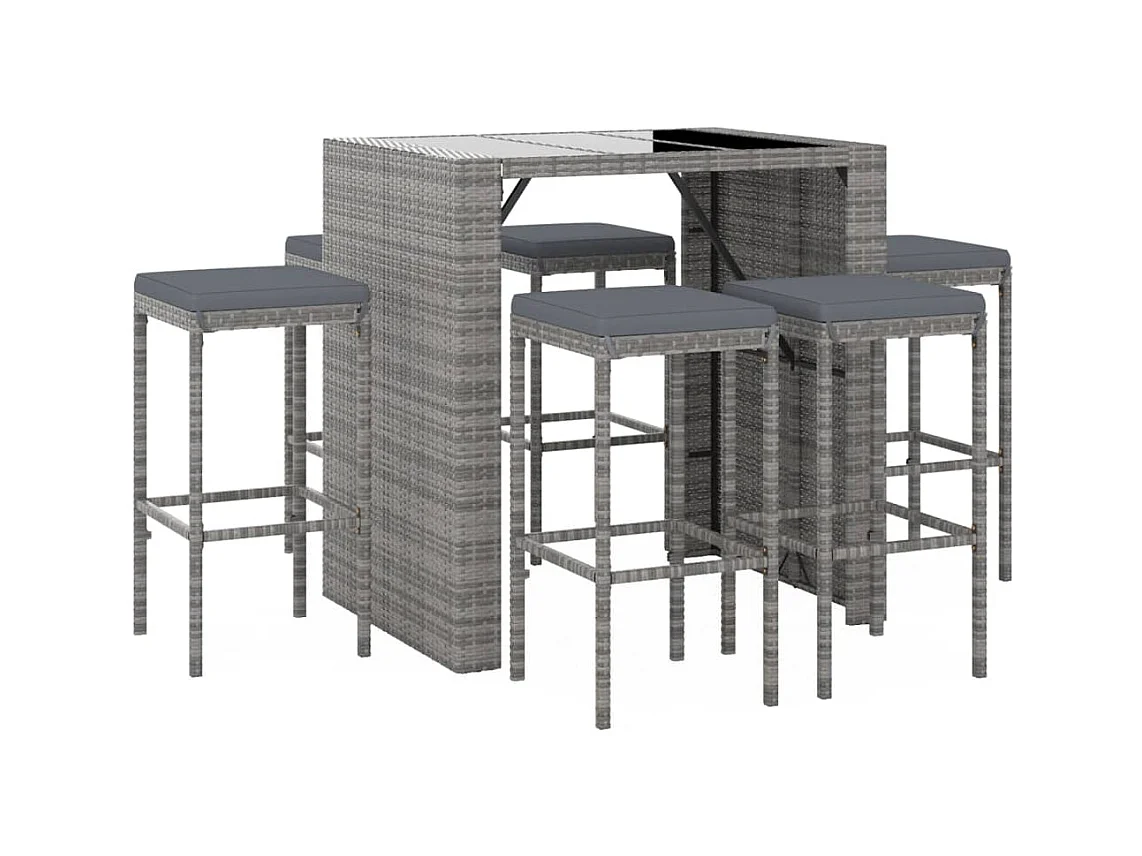 Grylin  Ensemble de bar de jardin 7 pcs avec coussins gris poly rotin