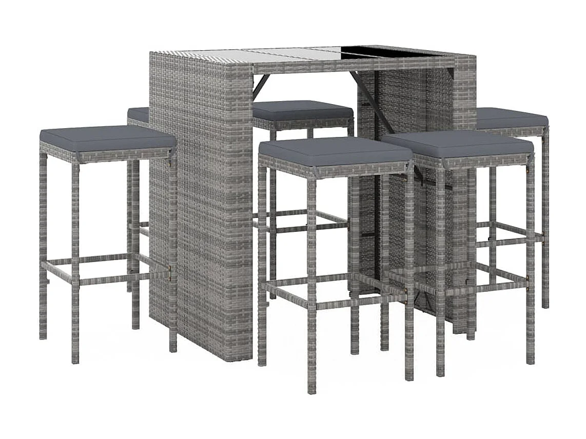 Grylin  Ensemble de bar de jardin 7 pcs avec coussins gris poly rotin