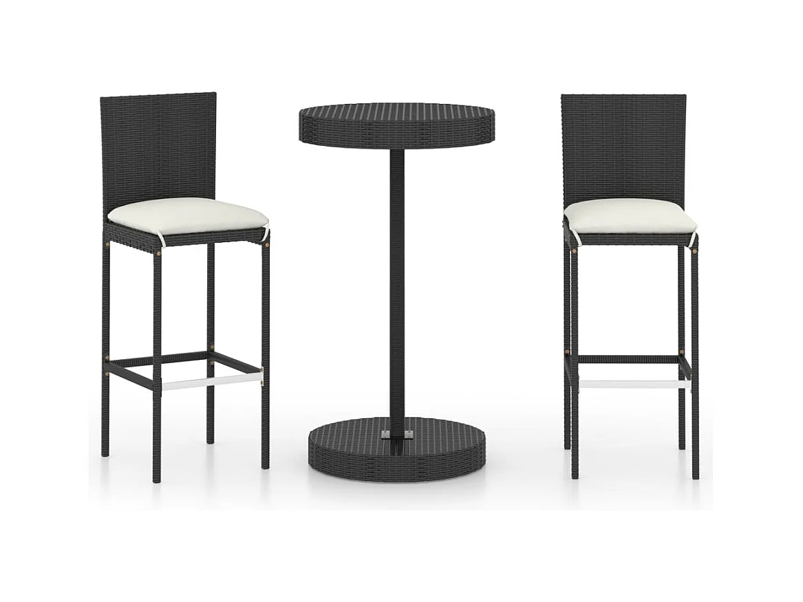 Ildir  Ensemble de bar de jardin 3 pcs et coussins Résine tressée Noir