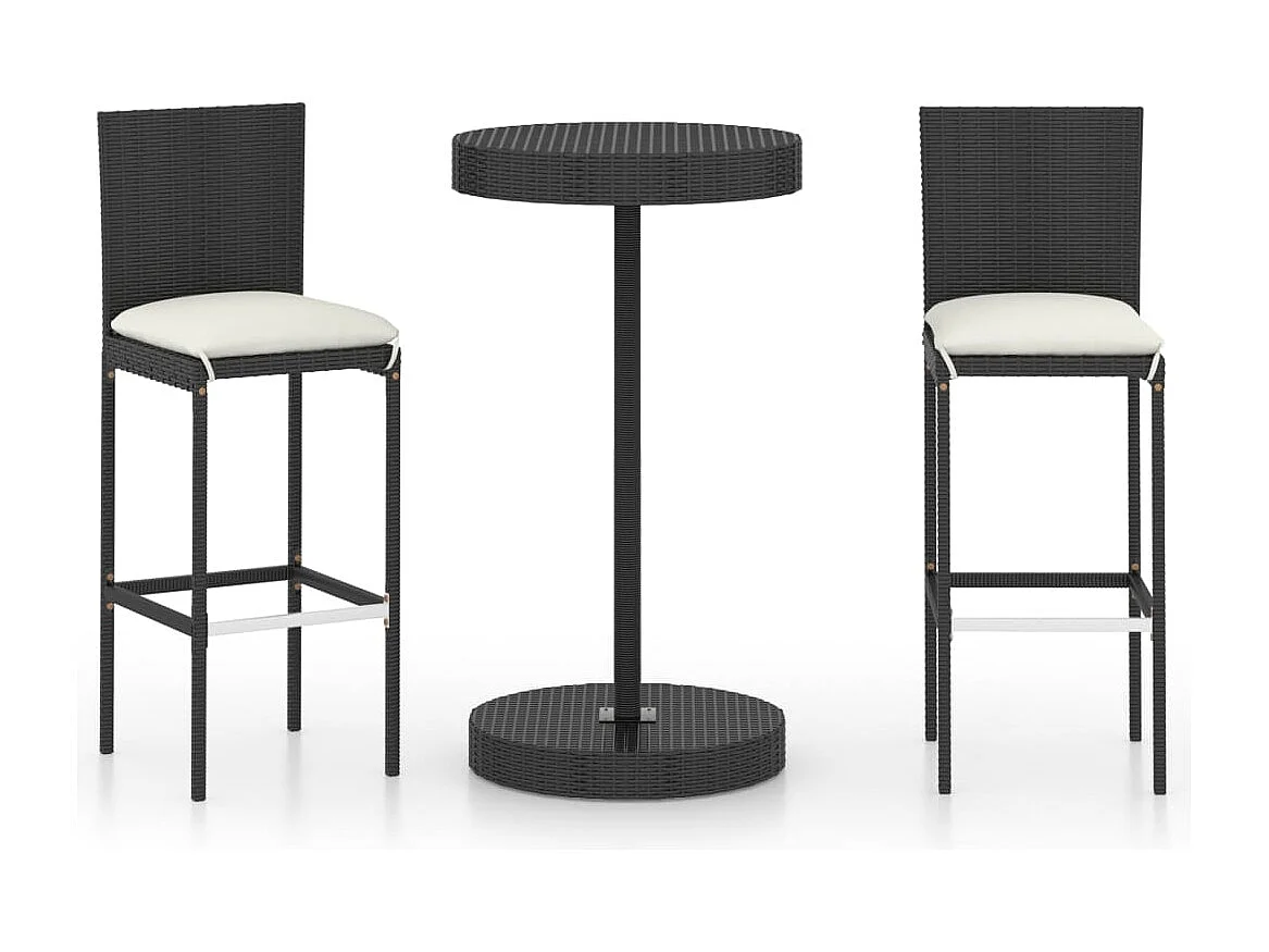 Ildir  Ensemble de bar de jardin 3 pcs et coussins Résine tressée Noir